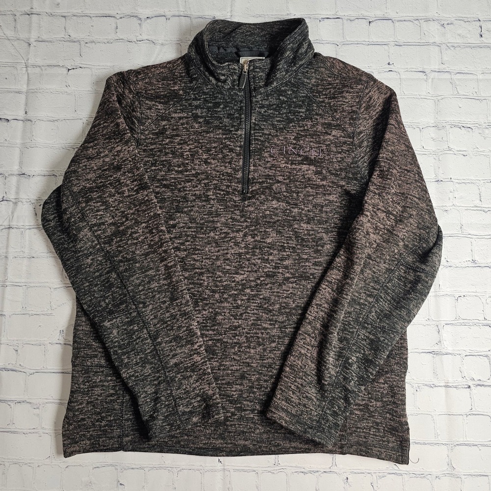 Cinch Mens Quarter Zip Pullover Marl Knit Fleece Lined Charcoal Brown Small